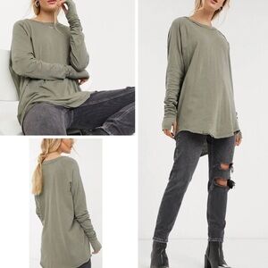 Free People We the Free Arden Tee long Sleeve Ivy League Green Large NWT